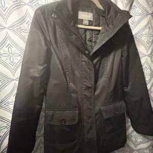 Ann Taylor Sleek Black WeatherProof Jacket, Fully Lined w/Zipper Closure Pockets